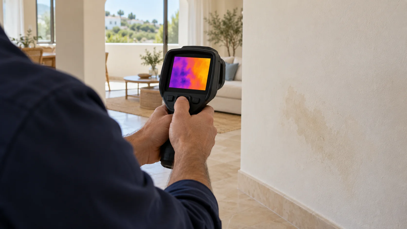 Illustrative image of a wall inspection using a thermal camera